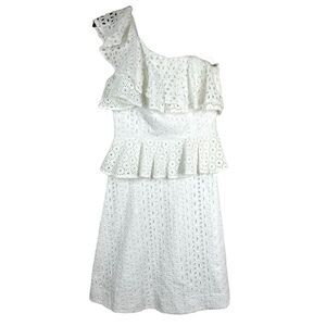 Lilly Pulitzer Josey Dress One Shoulder White Eyelet Tiered Boning Size 00
